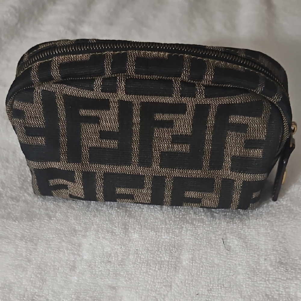 Fendi Black and Gold Monogram Cosmetic Pouch
